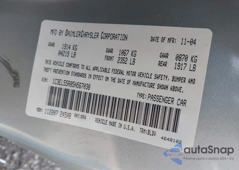 2005 Chrysler Sebring Touring from USA, damaged, VIN 1C3EL55R85N567038